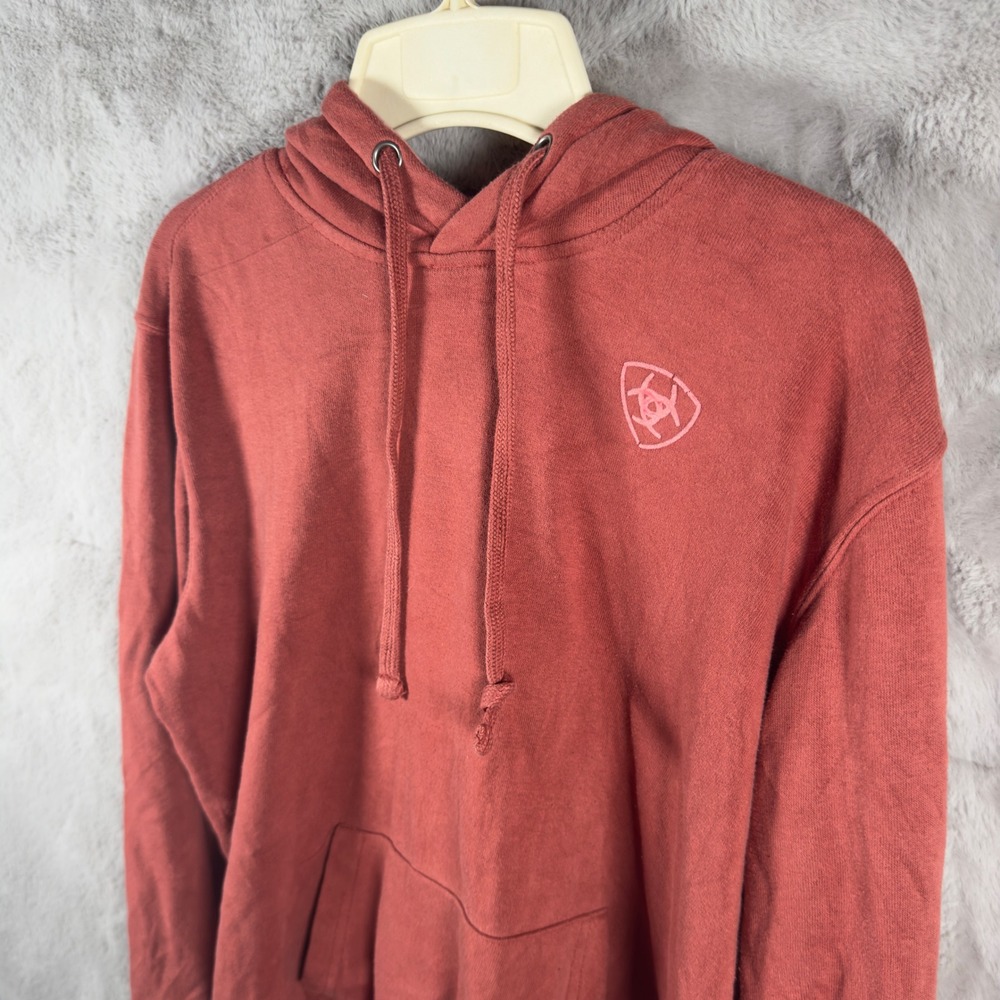 Ariat Real Womens Hoodie Small Red Clay Pullover Logo Sleeve Fleece Sweatshirt‎